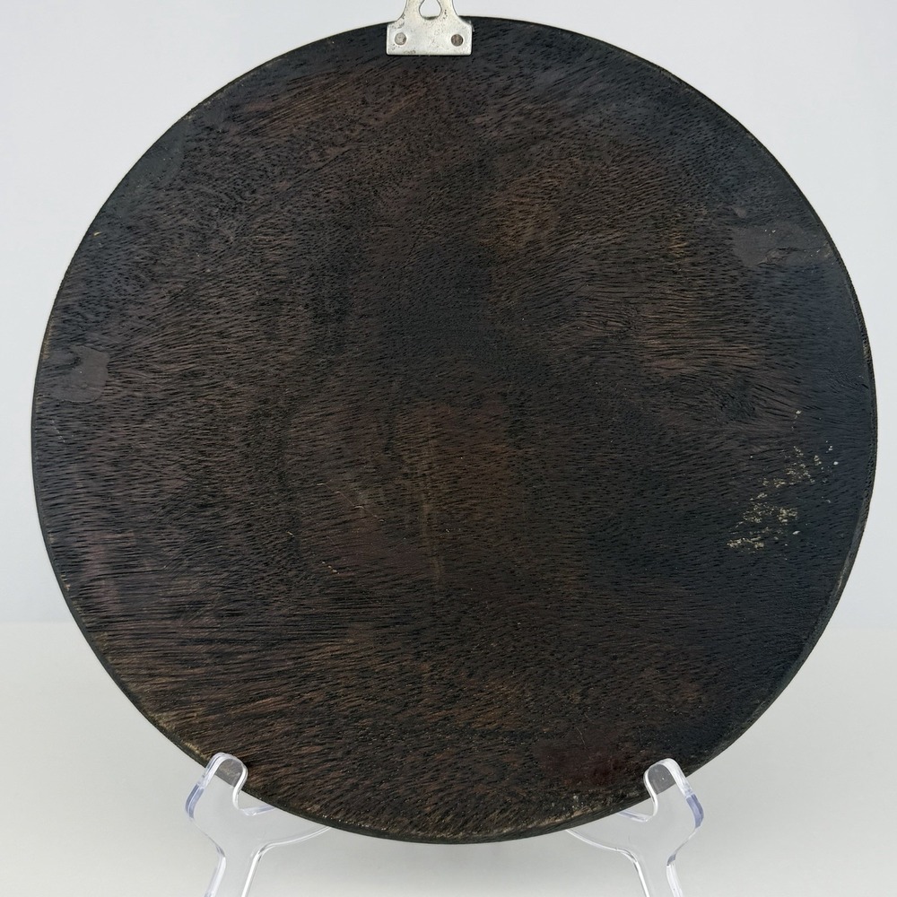 Vintage Hand Carved Wood Elephant Wall Plaque Safari Jungle Scene Round 11.5" - Picture 6 of 6